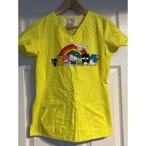 Hello Kitty & Friends Rainbow Bright Yellow Polka Dot Scrub Top